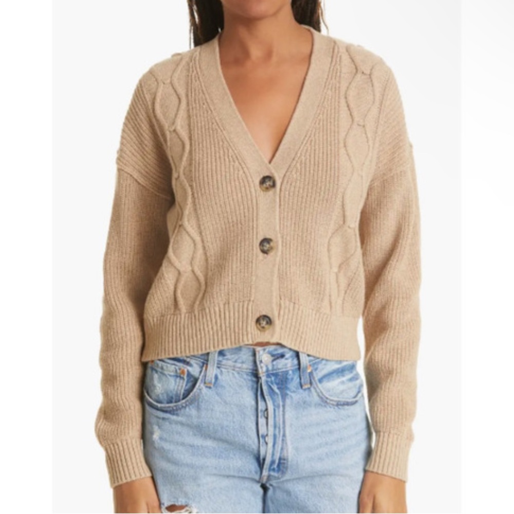 ATM ANTHONY THOMAS MELILLO Womens Cable Knit Cardigan Small Tan Desert
